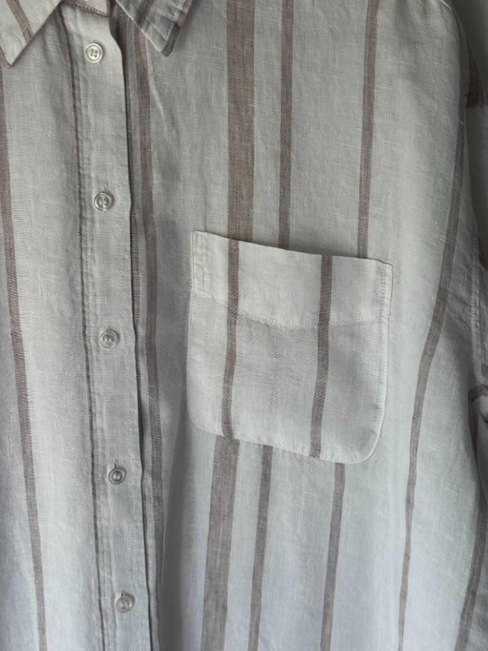100% Linen Button Down Shirt | Beige Stripe | Size M - Picture 6 of 10